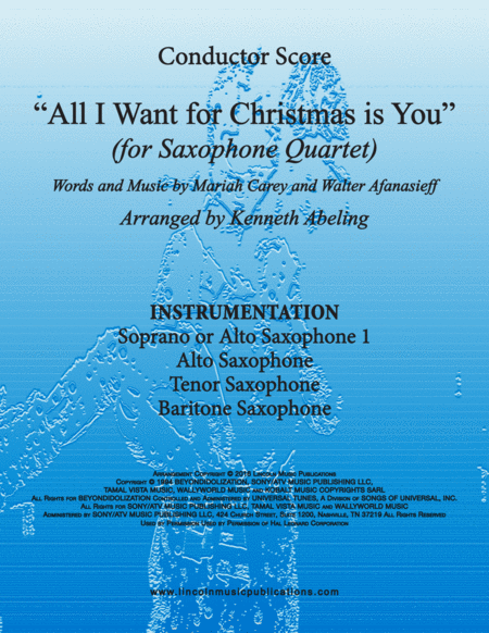 Free Sheet Music All I Want For Christmas Is You For Saxophone Quartet Satb Or Aatb