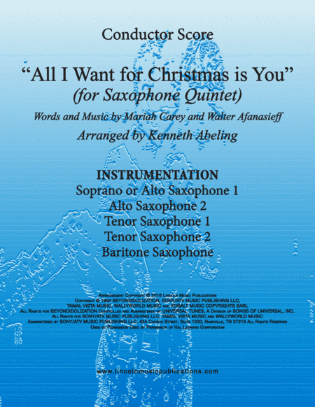 All I Want For Christmas Is You For Saxophone Quintet Sattb Or Aattb Sheet Music