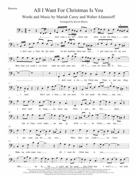Free Sheet Music All I Want For Christmas Is You W Lyrics Bassoon