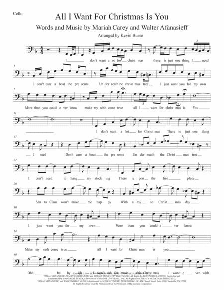 Free Sheet Music All I Want For Christmas Is You W Lyrics Cello