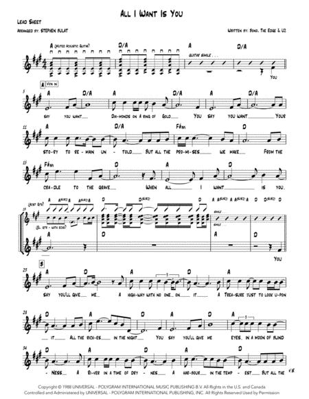 All I Want Is You U2 Lead Sheet Key Of A Sheet Music