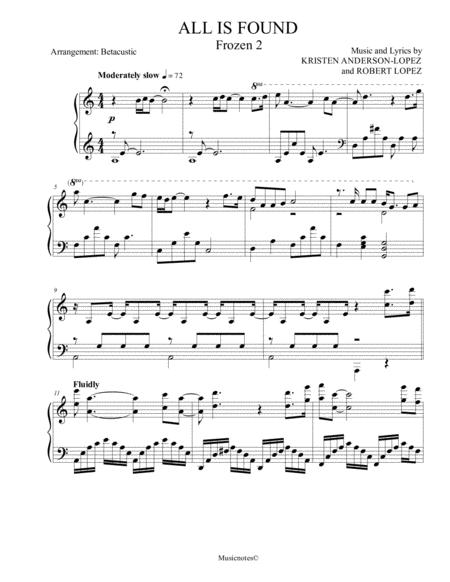 Free Sheet Music All Is Found Frozen 2 Sheet Music Advanced Piano