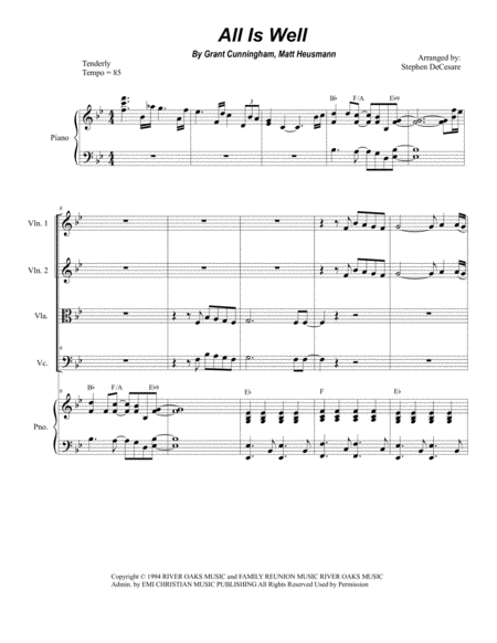 Free Sheet Music All Is Well For String Quartet And Piano