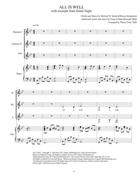 All Is Well Vocal Trio Ssa With Excerpts From Silent Night Sheet Music