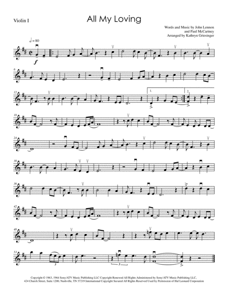 Free Sheet Music All My Loving Beatles String Quartet