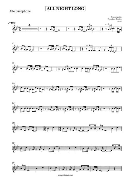 All Night Long All Night Melody For Alto Sax Sheet Music