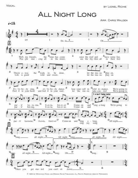 All Night Long Rhythm 3 Horns Sheet Music