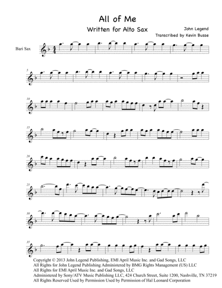 All Of Me Bari Sax Sheet Music