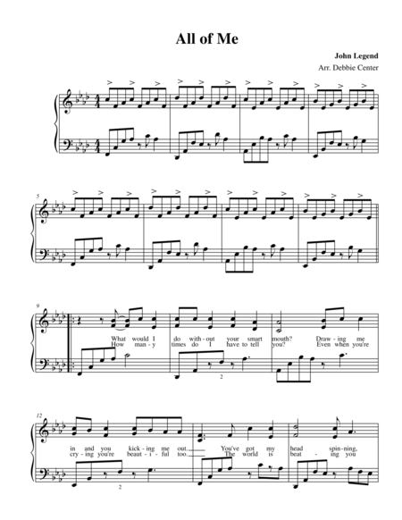 All Of Me By John Legend Advanced Solo Piano Arrangement By Debbie Center Sheet Music