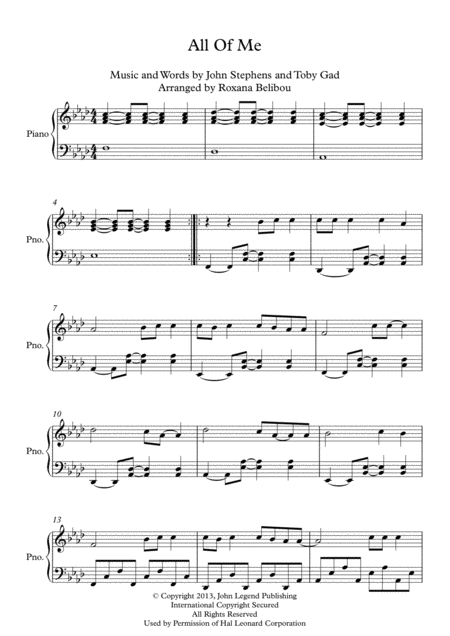 All Of Me By John Legend Piano Sheet Music