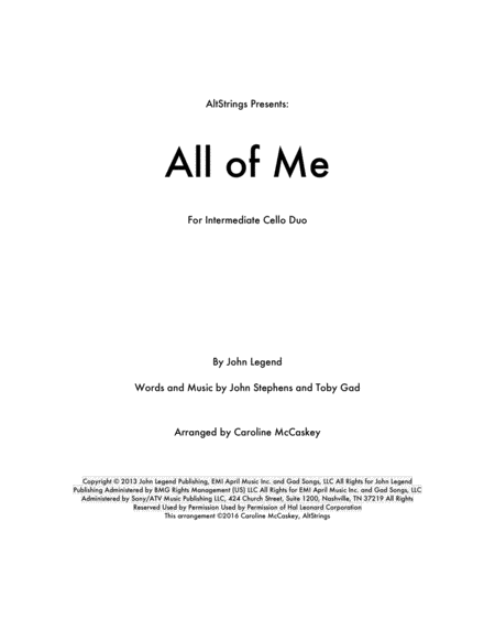 All Of Me Cello Duet Sheet Music