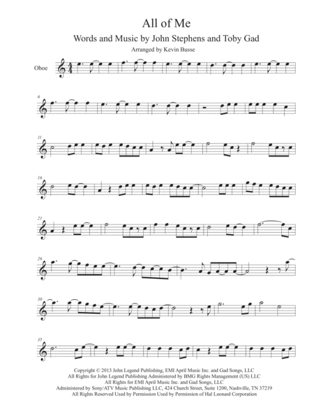 All Of Me Easy Key Of C Oboe Sheet Music