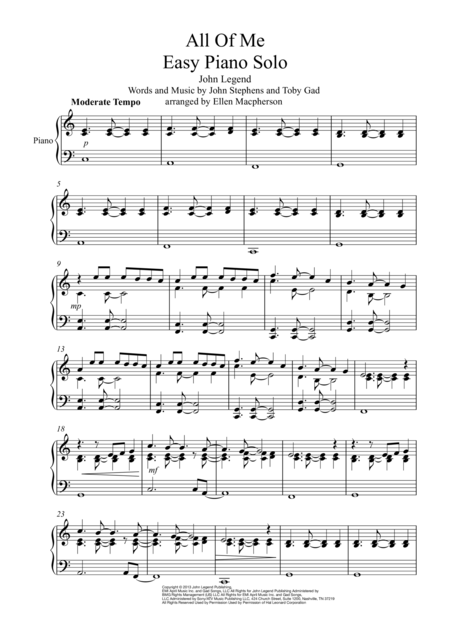 All Of Me Easy Piano Solo Sheet Music