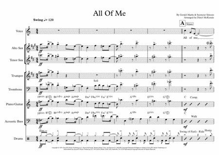 All Of Me Eight Piece Band Male Vocal Key Of C Sheet Music