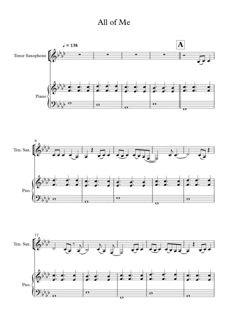 All Of Me Flute Tenor Saxophone Piano Sheet Music