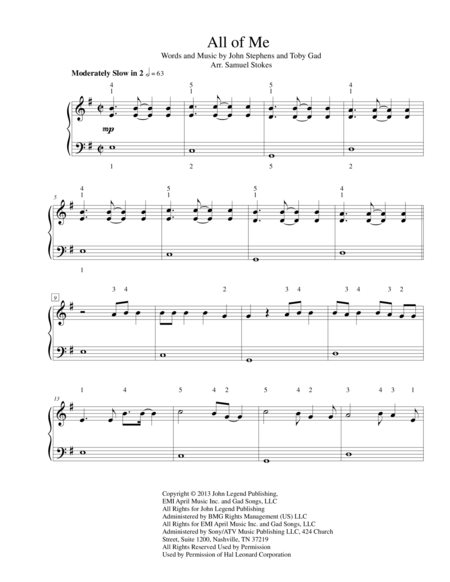 All Of Me For Easy Piano Sheet Music