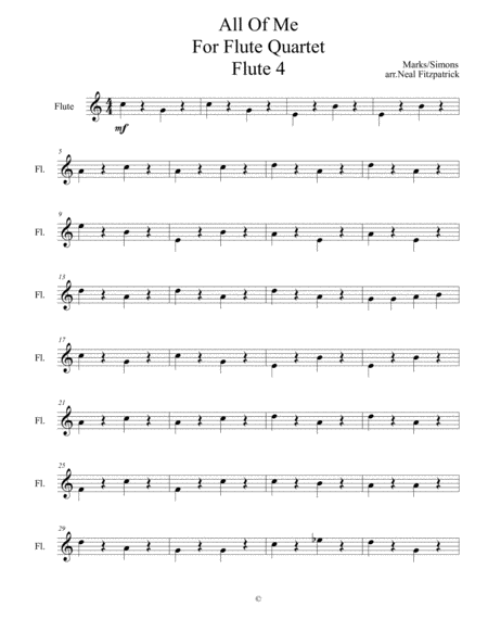 Free Sheet Music All Of Me For Flute Quartet Flute 4