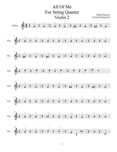 Free Sheet Music All Of Me For String Quartet Violin 2