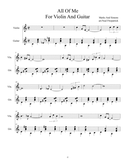 Free Sheet Music All Of Me For Violin And Guitar