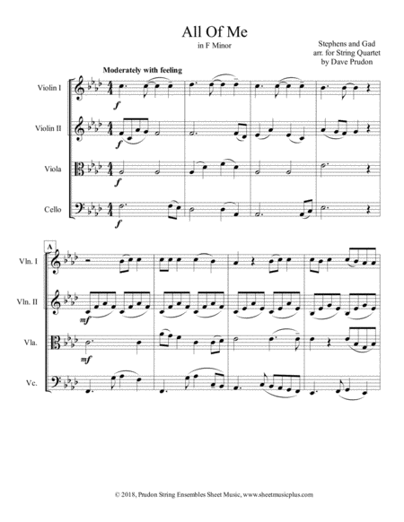 All Of Me In F Minor For String Quartet Sheet Music