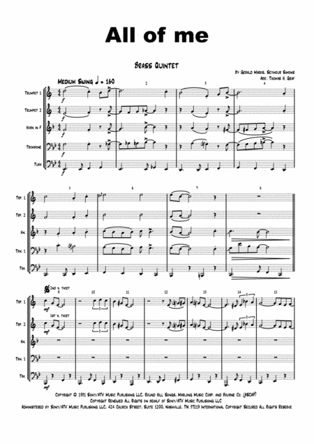 All Of Me Jazz Classic Brass Quintet Sheet Music