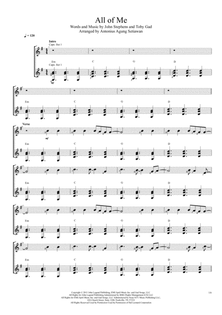 Free Sheet Music All Of Me John Legend Duet Guitar Score