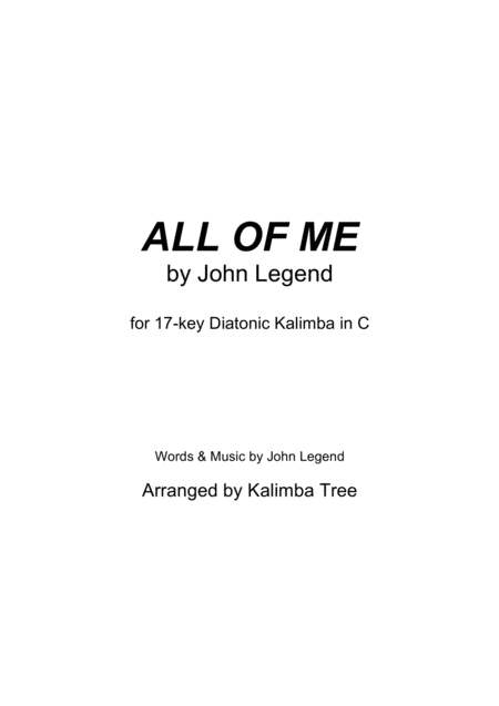 All Of Me Kalimba Tablature Sheet Music