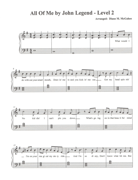 Free Sheet Music All Of Me Level Two