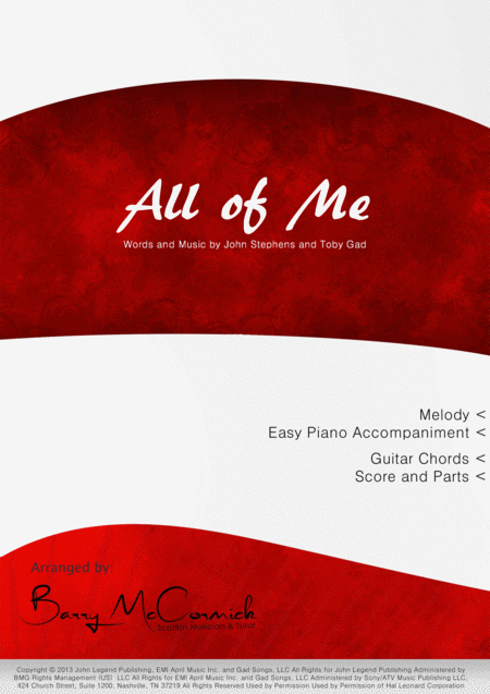 All Of Me Melody With Chords And Easy Piano Accomp Sheet Music