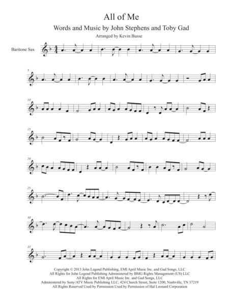 Free Sheet Music All Of Me Original Key Bari Sax