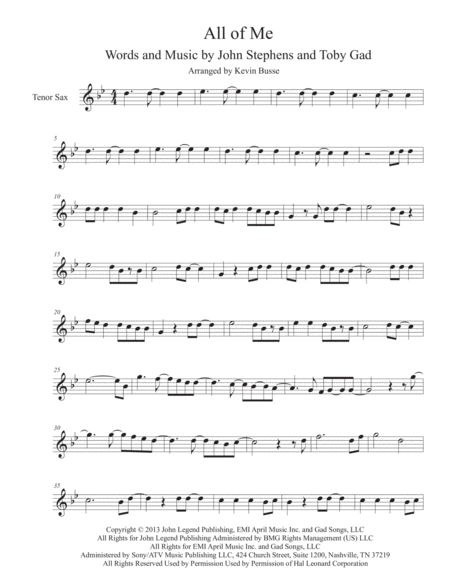 Free Sheet Music All Of Me Original Key Tenor Sax