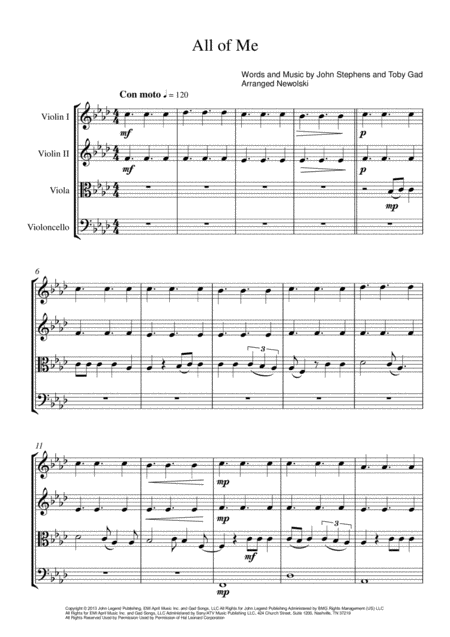 Free Sheet Music All Of Me String Quartet Score And Parts