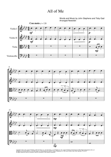 All Of Me String Quartet Score And Parts Sheet Music