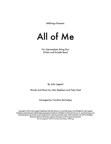 Free Sheet Music All Of Me Violin And Double Bass Duet
