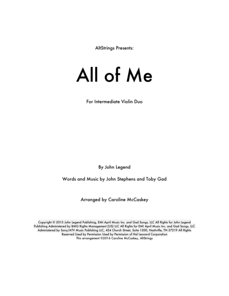 All Of Me Violin Duet Sheet Music