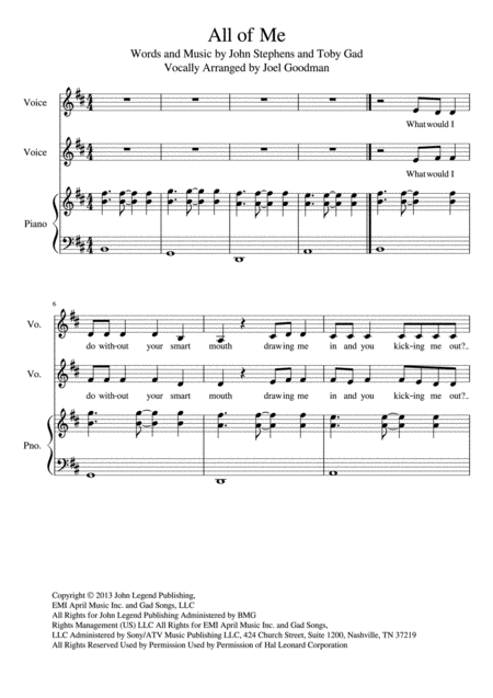 Free Sheet Music All Of Me Vocal Duet