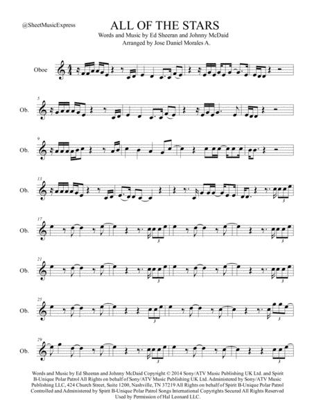 All Of The Stars From The Motion Picture Soundtrack The Fault In Our Stars For Oboe Sheet Music