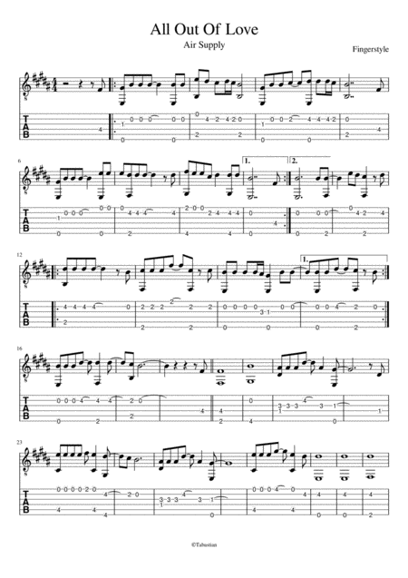 Free Sheet Music All Out Of Love