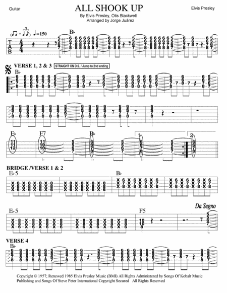 Free Sheet Music All Shook Up Guitar Tab