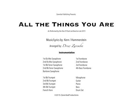 All The Things You Are Arr Drew Zaremba Sheet Music