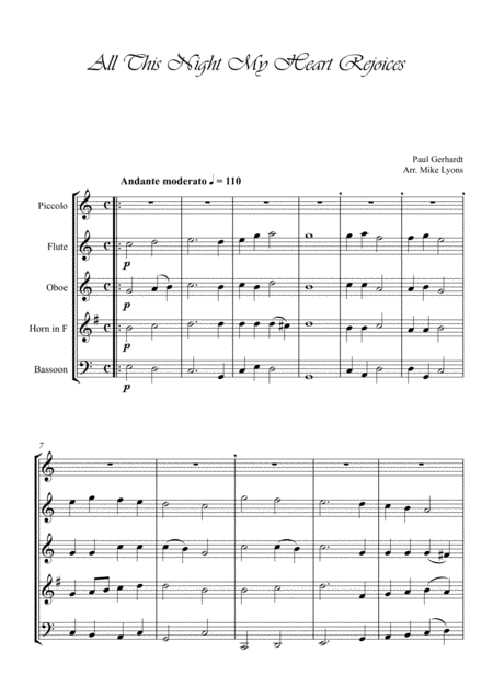 All This Night My Heart Rejoices Wind Quintet Sheet Music