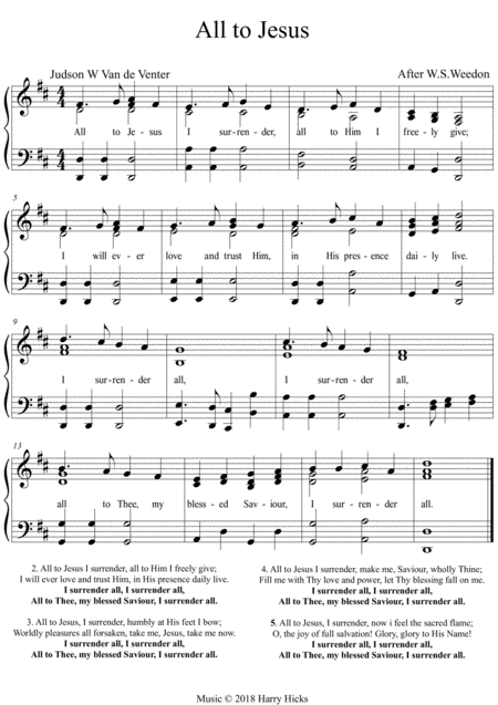 All To Jesus A New Tune To A Wonderful Old Hymn Sheet Music