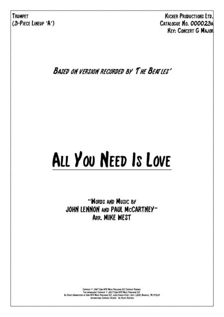 All You Need Is Love 3 Piece Brass Section A Sheet Music