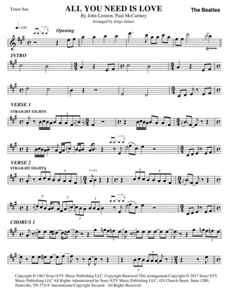 Free Sheet Music All You Need Is Love Tenor Sax