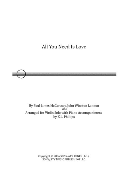 All You Need Is Love Violin Solo With Piano Accompaniment Sheet Music