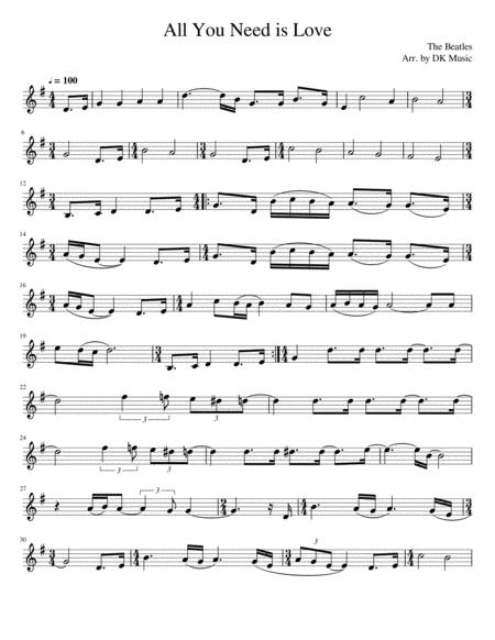 All You Need Is Love Violin Solo Sheet Music