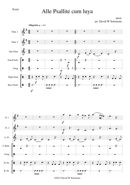 Free Sheet Music Alle Psallite Cum Luya For 2 Flutes And Alto Flute With Percussion