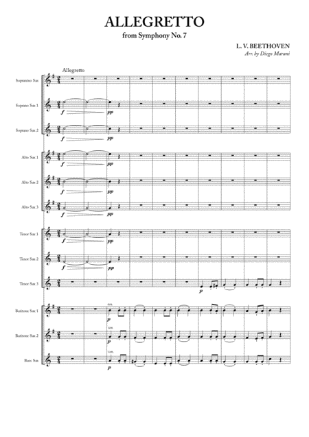 Free Sheet Music Allegretto From Symphony No 7 For Saxophone Ensemble