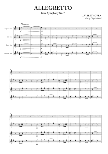 Free Sheet Music Allegretto From Symphony No 7 For Saxophone Quartet