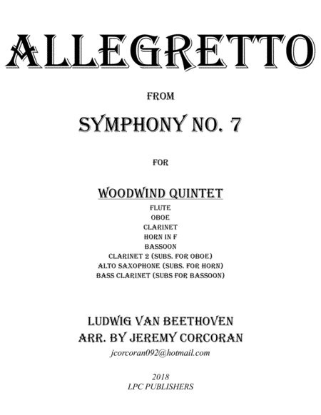 Allegretto From Symphony No 7 For Woodwind Quintet Sheet Music